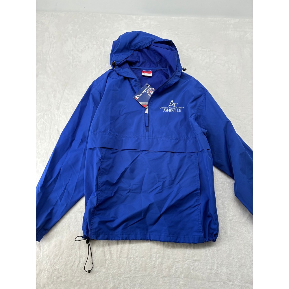 Champion Jacket Mens S Windbreaker Blue UNC Asheville Packable Half Zip Hooded